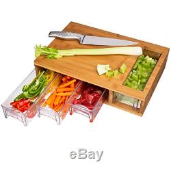 Large Bamboo Cutting Board With Trays Draws Wood Butcher Block