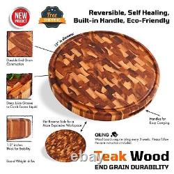 15 Round End Grain Teak Wood Cutting Board Chopping Butcher Block Kitchen Gift