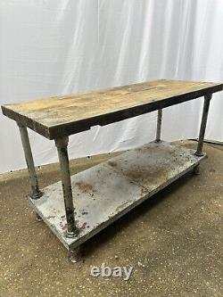 1900s Antique Maple Butcher Block Kitchen Island Porch Prep Table Country TV