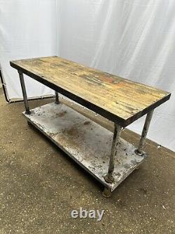 1900s Antique Maple Butcher Block Kitchen Island Porch Prep Table Country TV