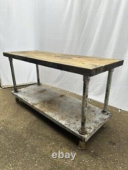 1900s Antique Maple Butcher Block Kitchen Island Porch Prep Table Country TV