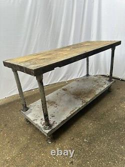 1900s Antique Maple Butcher Block Kitchen Island Porch Prep Table Country TV