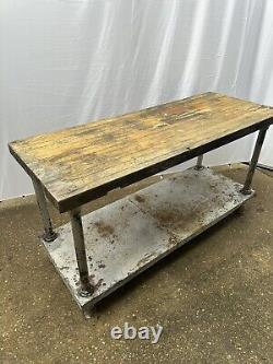 1900s Antique Maple Butcher Block Kitchen Island Porch Prep Table Country TV