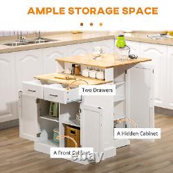 2-Level Kitchen Island with Storage Cabinet, Butcher Block Countertop, Drawers
