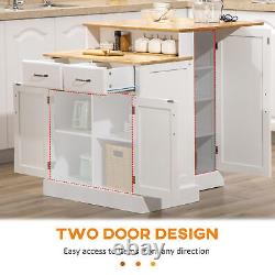 2-Level Kitchen Island with Storage Cabinet, Butcher Block Countertop, Drawers
