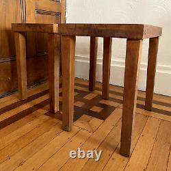 2 Vintage Butcher Block Stacking Side End Tables Hand Crafted Weathered Rustic