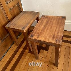 2 Vintage Butcher Block Stacking Side End Tables Hand Crafted Weathered Rustic