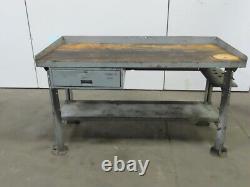 28Dx60Wx34H Butcherblock Wood/Steel Top Work Bench Table Vintage WithDrawer