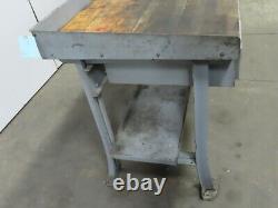 28Dx60Wx34H Butcherblock Wood/Steel Top Work Bench Table Vintage WithDrawer