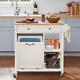 34 In. W Bainport Ivory Butcher Block Top Wooden Rolling Utility Kitchen Cart