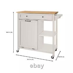 34 in. W Bainport Ivory Butcher Block Top Wooden Rolling Utility Kitchen Cart