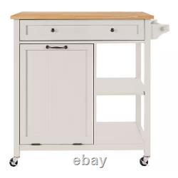 34 in. W Bainport Ivory Butcher Block Top Wooden Rolling Utility Kitchen Cart