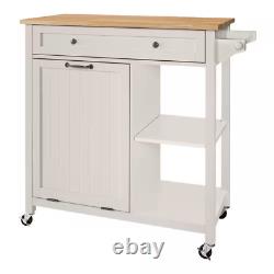 34 in. W Bainport Ivory Butcher Block Top Wooden Rolling Utility Kitchen Cart