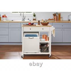 34 in. W Bainport Ivory Butcher Block Top Wooden Rolling Utility Kitchen Cart