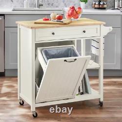 34 in. W Bainport Ivory Butcher Block Top Wooden Rolling Utility Kitchen Cart