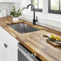 4 ft. L x 25 in. D Unfinished Teak Solid Wood Butcher Block Countertop With Squa