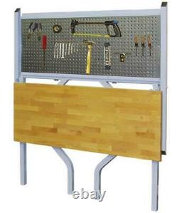 47 Silver Steel Wall Mounted Collapsible Work Bench Butcher Block Pegboard