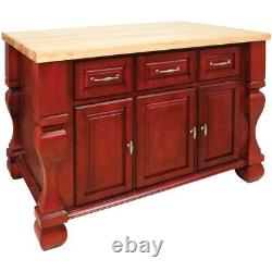 53 x 33.5 Brilliant Red Wood Kitchen Island Cabinet Antique Furniture