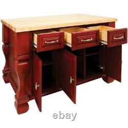 53 x 33.5 Brilliant Red Wood Kitchen Island Cabinet Antique Furniture