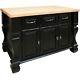 53 X 33.5 Distressed Black Wood Kitchen Island Cabinet Antique Furniture