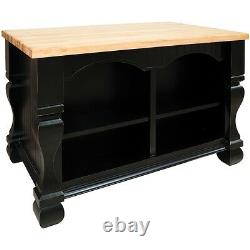 53 x 33.5 Distressed Black Wood Kitchen Island Cabinet Antique Furniture