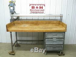72 x 30 Butcher Block Wood Top Roll Under Bakery Table with 3 Drawers, Shelf 6