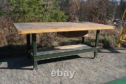 7ft long Vintage Industrial Wood Butcher Block Work Table 40 1/4 x 32 1/2 tall