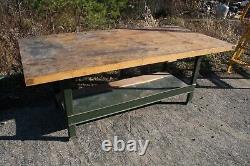 7ft long Vintage Industrial Wood Butcher Block Work Table 40 1/4 x 32 1/2 tall