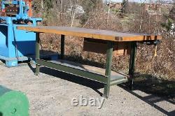 7ft long Vintage Industrial Wood Butcher Block Work Table 40 1/4 x 32 1/2 tall