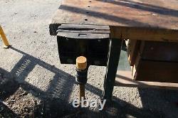 7ft long Vintage Industrial Wood Butcher Block Work Table 40 1/4 x 32 1/2 tall