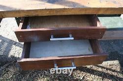 7ft long Vintage Industrial Wood Butcher Block Work Table 40 1/4 x 32 1/2 tall