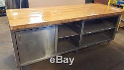 8' x 36 BAKERY Vintage 3 Butcher-Block Stainless Cabinet Prep Table Wood Work