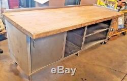8' x 36 BAKERY Vintage 3 Butcher-Block Stainless Cabinet Prep Table Wood Work
