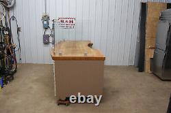 96 Butcher Block Wood Cabinet Work Table with Glass Sneeze Guard Surround 8