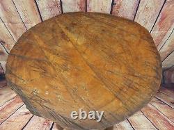 Antique 19th C. Round French Country Primitive Butcher Block Table Farmhouse