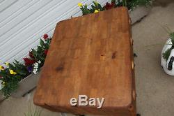 Antique 36 x 30 Solid Beefy Maple Wood Butcher Block Table Kitchen Island