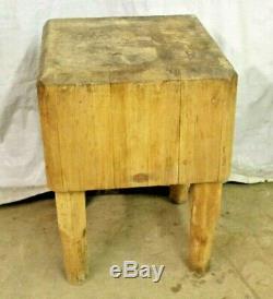 Antique BALLY Wood Butcher Block Table Kitchen Wooden Legs Meat Stand FLAT TOP