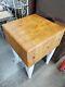 Antique Bally Wood Butcher Block Table Kitchen Wooden White Wash Legs Flat Top