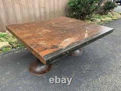 Antique Butcher Block Cast Iron Pedestal Bases Industrial Coffee Table Reclaimed