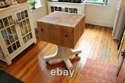 Antique Butcher Block Island with Custom Rolling Base