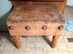 Antique Butcher Block Made in the 1800's Michigan Maple Wood Welded