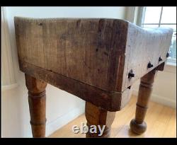 Antique Butcher Block Table BOSTON MA Primitive Farmhouse Furniture Decor
