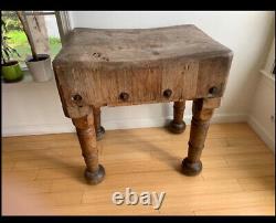 Antique Butcher Block Table BOSTON MA Primitive Farmhouse Furniture Decor