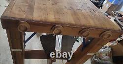 Antique Butcher Block Table Refurbished Incl 3 Meat Cleavers, Wheels MAKE OFFER