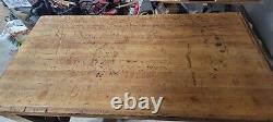 Antique Butcher Block Table Refurbished Incl 3 Meat Cleavers, Wheels MAKE OFFER