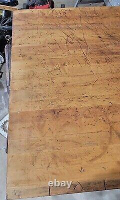 Antique Butcher Block Table Refurbished Incl 3 Meat Cleavers, Wheels MAKE OFFER