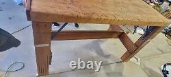 Antique Butcher Block Table Refurbished Incl 3 Meat Cleavers, Wheels MAKE OFFER