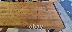 Antique Butcher Block Table Refurbished Incl 3 Meat Cleavers, Wheels MAKE OFFER