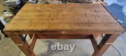 Antique Butcher Block Table Refurbished Incl 3 Meat Cleavers, Wheels MAKE OFFER