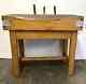 Antique Butcher Block Table With 3 Vintage Meat Cleavers